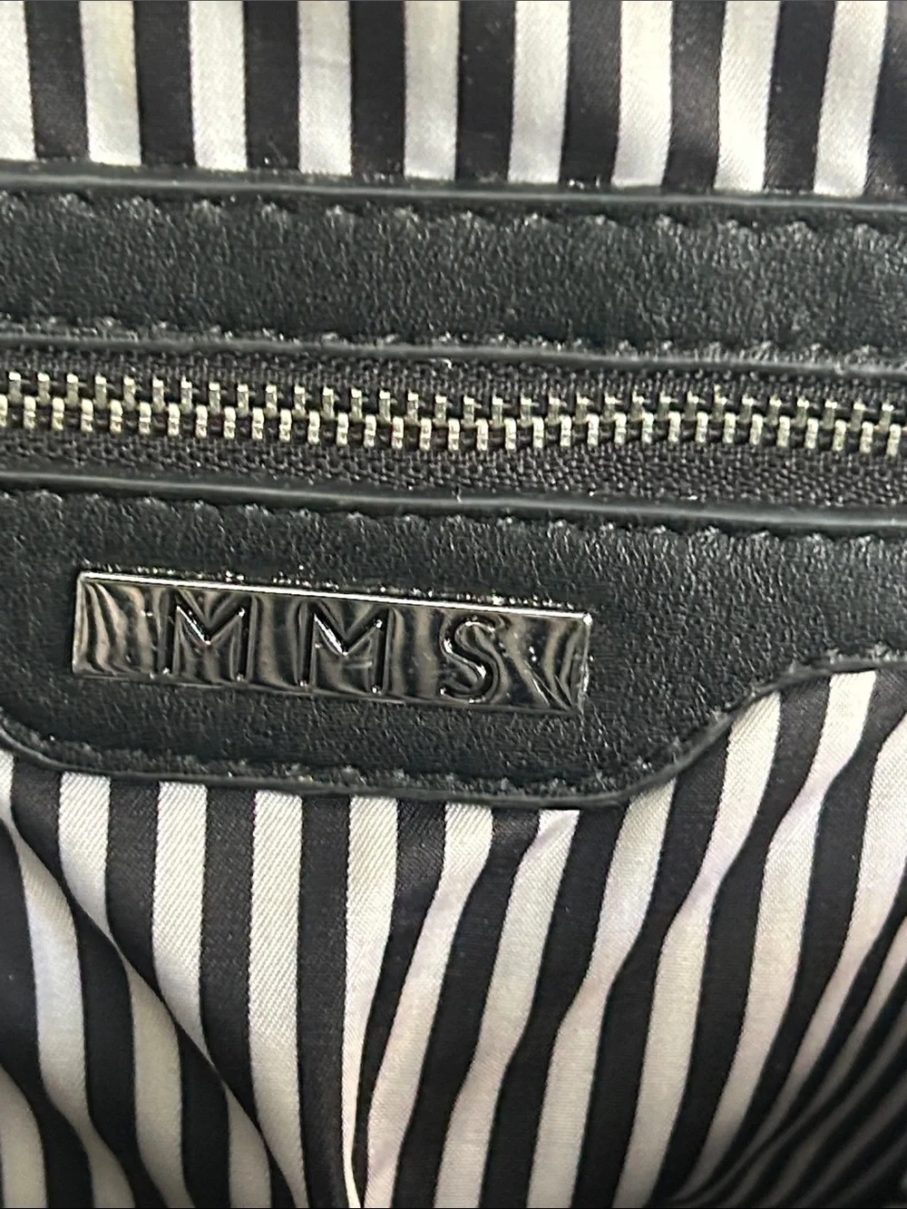 MMS Design Studio Black Leather Mini Backpack with Silver Zippers